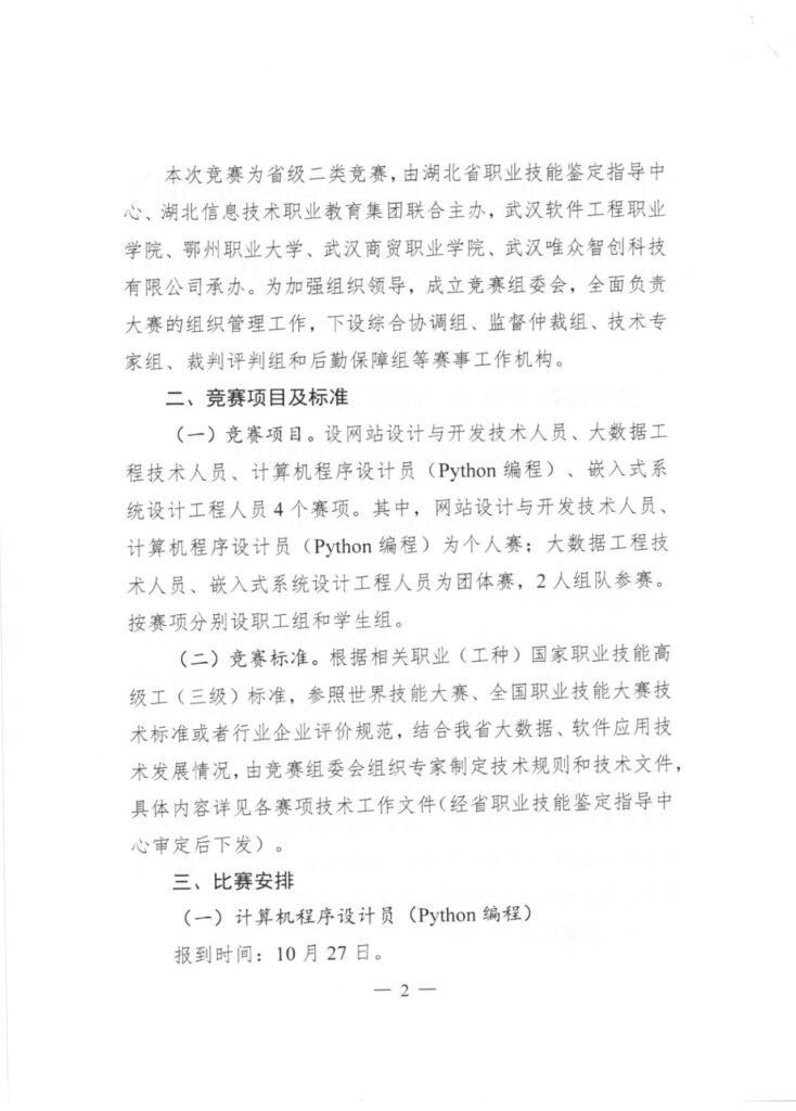 关于举办2023年“湖北工匠杯”技能大赛全省大数据及软件应用技术职业技能竞赛的通知插图1 关于举办2023年“湖北工匠杯”技能大赛全省大数据及软件应用技术职业技能竞赛的通知